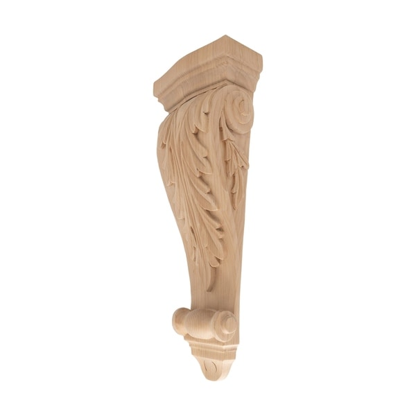 15-3/8 in. x 5-7/8 in. x 2-5/8 in. Unfinished Medium Hand Carved North American Solid Alder Acanthus Leaf Wood Corbel