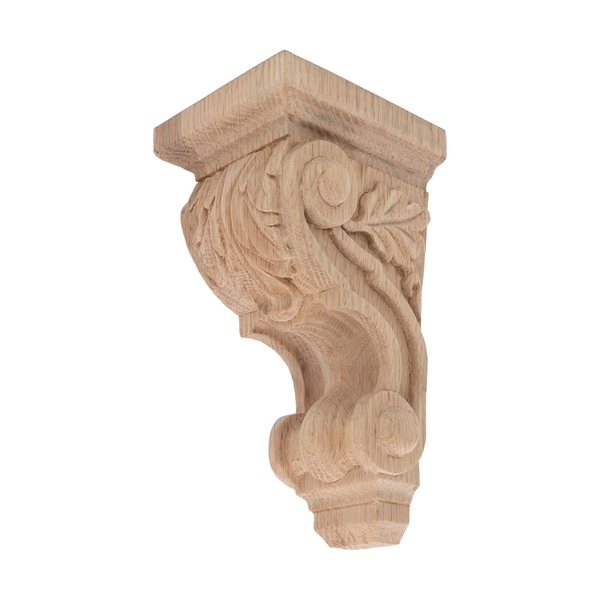 6-3/4 in. x 3-3/8 in. x 3-3/4 in. Unfinished X-Small Hand Carved North American Solid Red Oak Acanthus Leaf Wood Corbel