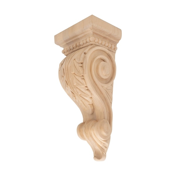 12-1/4 in. x 5-3/8 in. x 3-7/8 in. Unfinished Large Hand Carved North American Solid Alder Acanthus Leaf Corbel