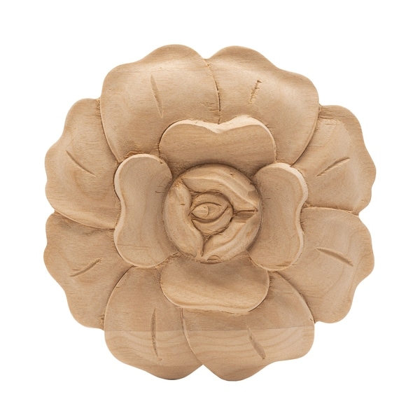 3-3/4 in. x 5/8 in. Unfinished Medium Hand Carved North American Solid Alder Onlay Rose Applique