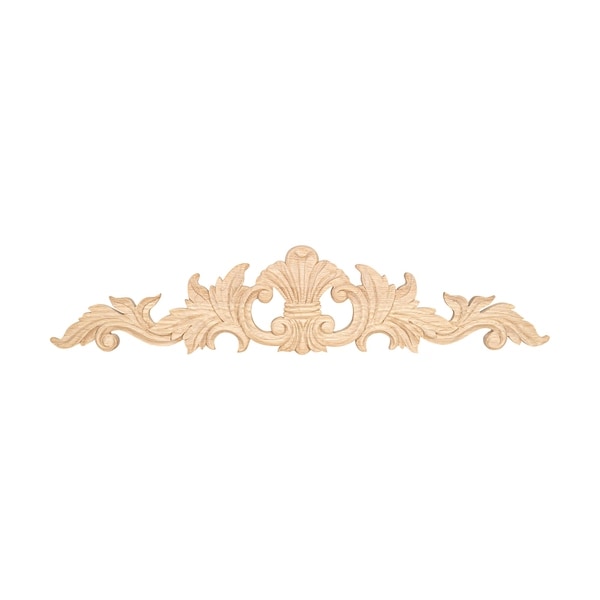 3-7/8 in. x 18-1/4 in. x 1/2 in. Unfinished Hand Carved North American Solid Red Oak Wood Onlay Acanthus Wood Applique