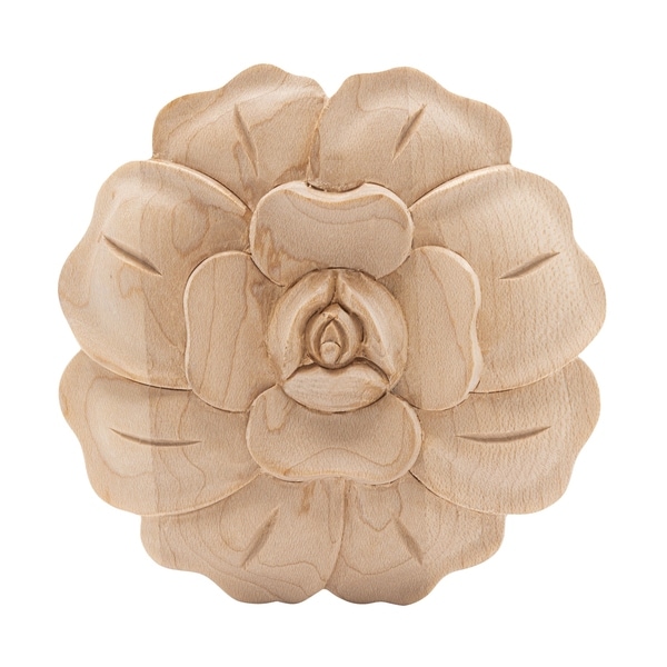 3-3/4 in. x 5/8 in. Unfinished Medium Hand Carved North American Solid Hard Maple Onlay Rose Applique-American Pro Decor