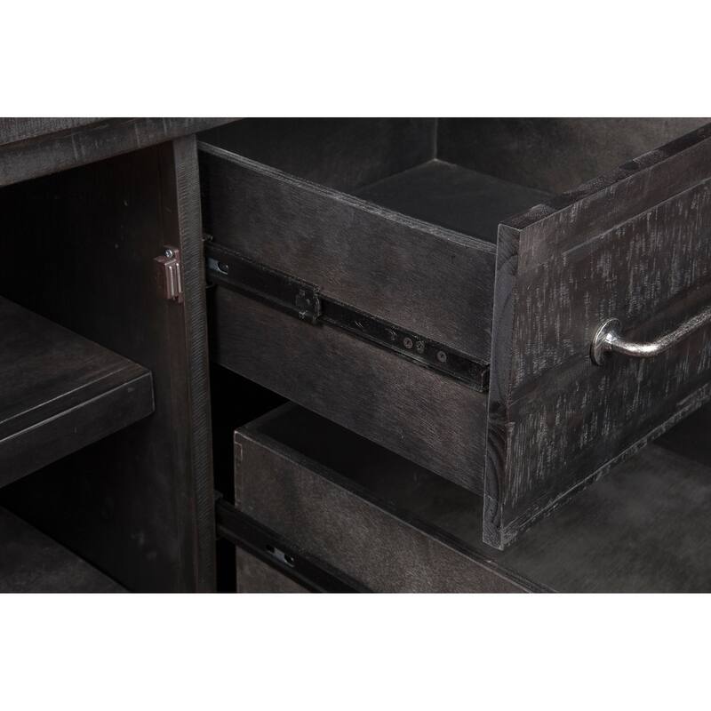 Multi Storage Wooden Sideboard with Two Glass Door Cabinets and Three Drawers, Brown