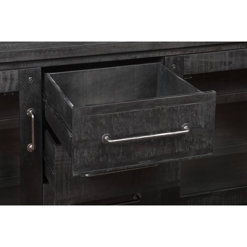 Multi Storage Wooden Sideboard with Two Glass Door Cabinets and Three Drawers, Brown