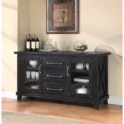 Multi Storage Wooden Sideboard with Two Glass Door Cabinets and Three Drawers, Brown