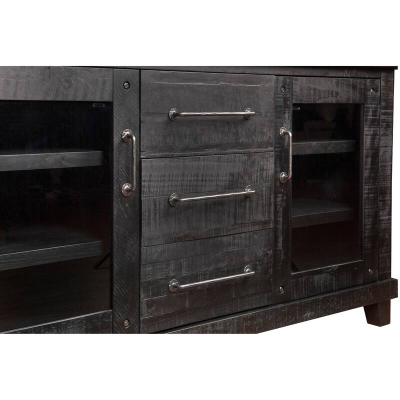 Multi Storage Wooden Sideboard with Two Glass Door Cabinets and Three Drawers, Brown