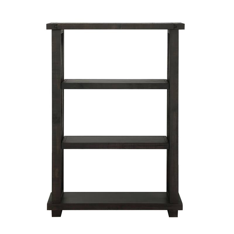 Three Tier Wooden Bookshelf with Exposed Bolts and Rustic Cross Bracing, Brown
