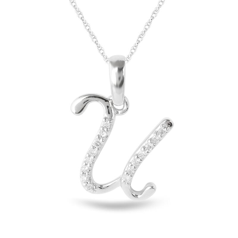 1/20ct TDW Diamond Alphabet Pendant Necklace in Silver with Gold Plating by De Couer - U - White