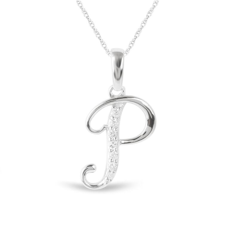 1/20ct TDW Diamond Alphabet Pendant Necklace in Silver with Gold Plating by De Couer - P - White