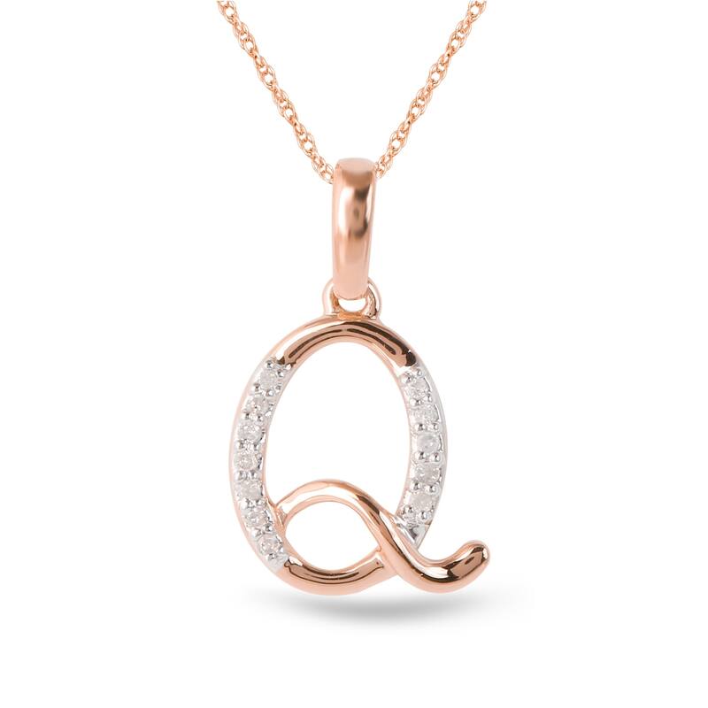 1/20ct TDW Diamond Alphabet Pendant Necklace in Silver with Gold Plating by De Couer - Q - Rose