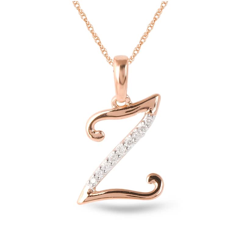 1/20ct TDW Diamond Alphabet Pendant Necklace in Silver with Gold Plating by De Couer - Z - Rose