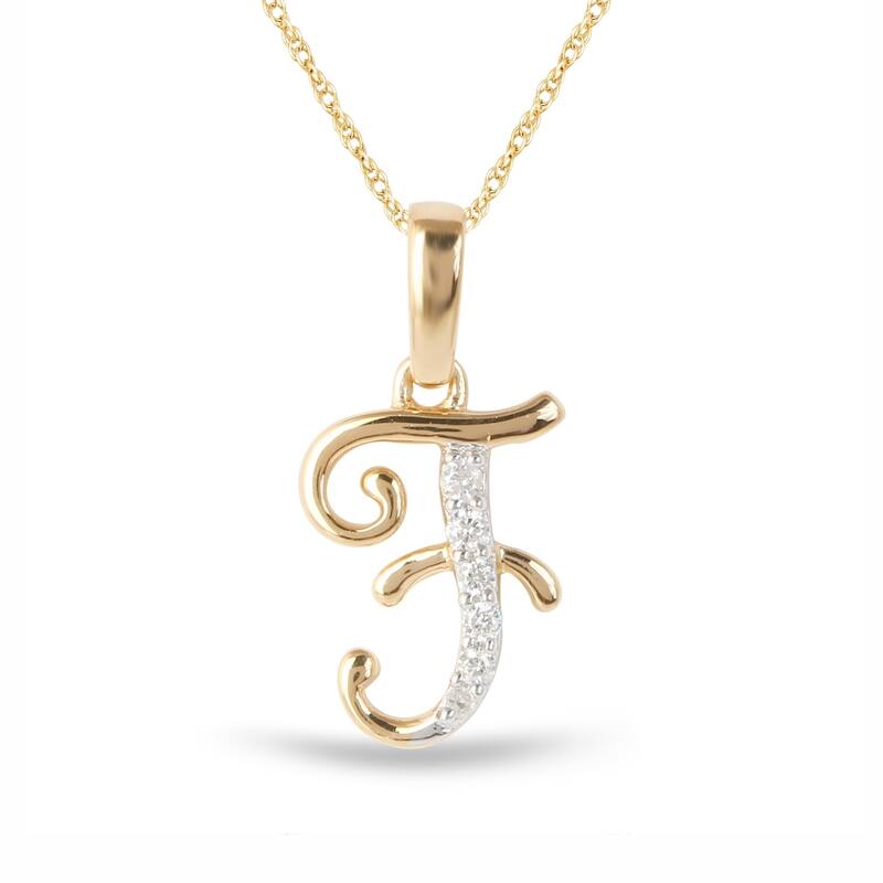 1/20ct TDW Diamond Alphabet Pendant Necklace in Silver with Gold Plating by De Couer - F - Yellow