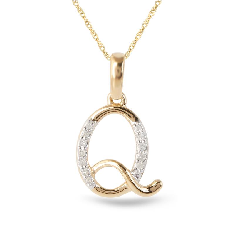 1/20ct TDW Diamond Alphabet Pendant Necklace in Silver with Gold Plating by De Couer - Q - Yellow