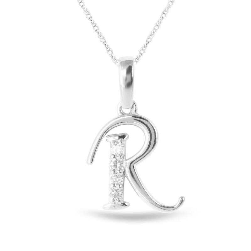 1/20ct TDW Diamond Alphabet Pendant Necklace in Silver with Gold Plating by De Couer - R - White