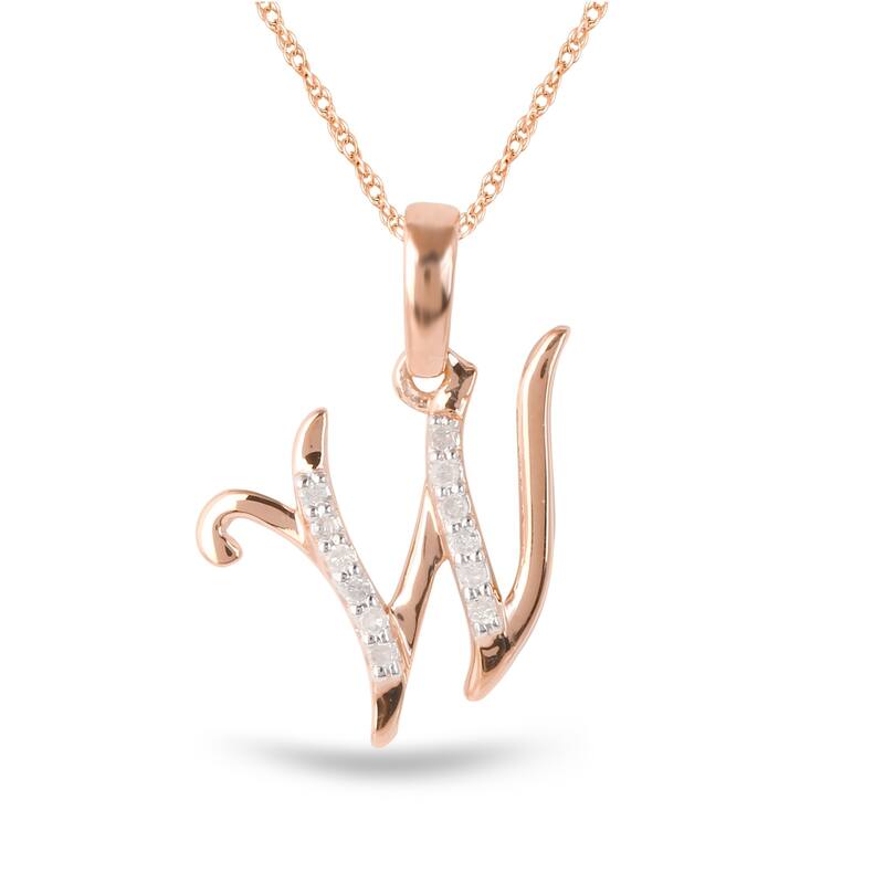 1/20ct TDW Diamond Alphabet Pendant Necklace in Silver with Gold Plating by De Couer - W - Rose