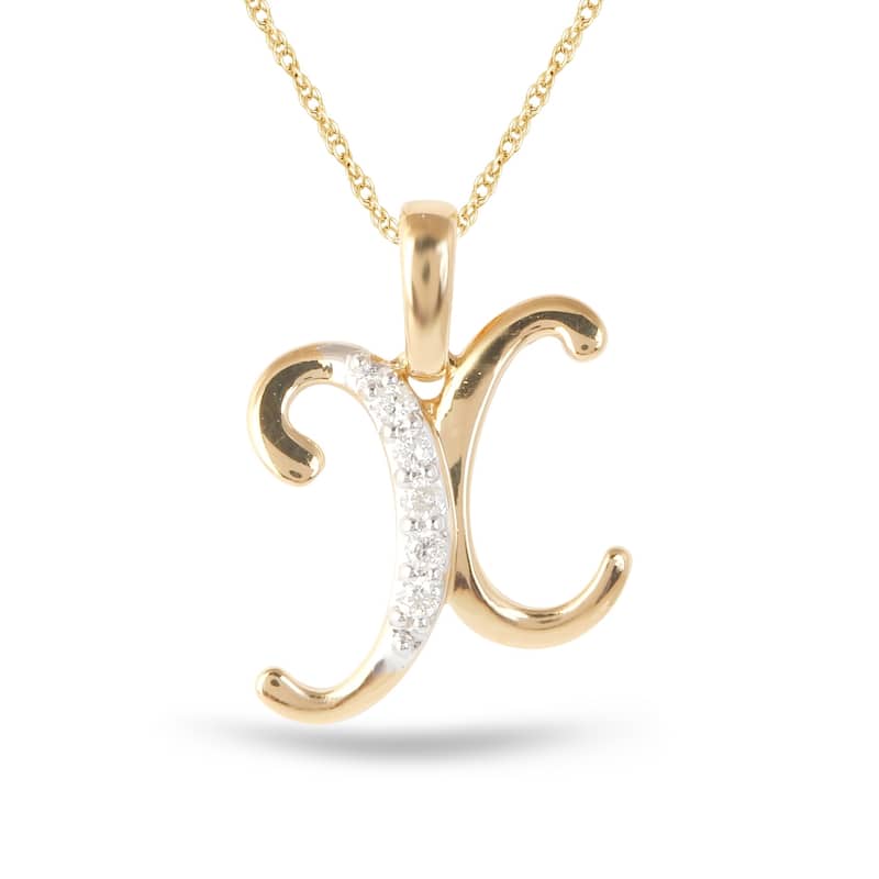 1/20ct TDW Diamond Alphabet Pendant Necklace in Silver with Gold Plating by De Couer - X - Yellow