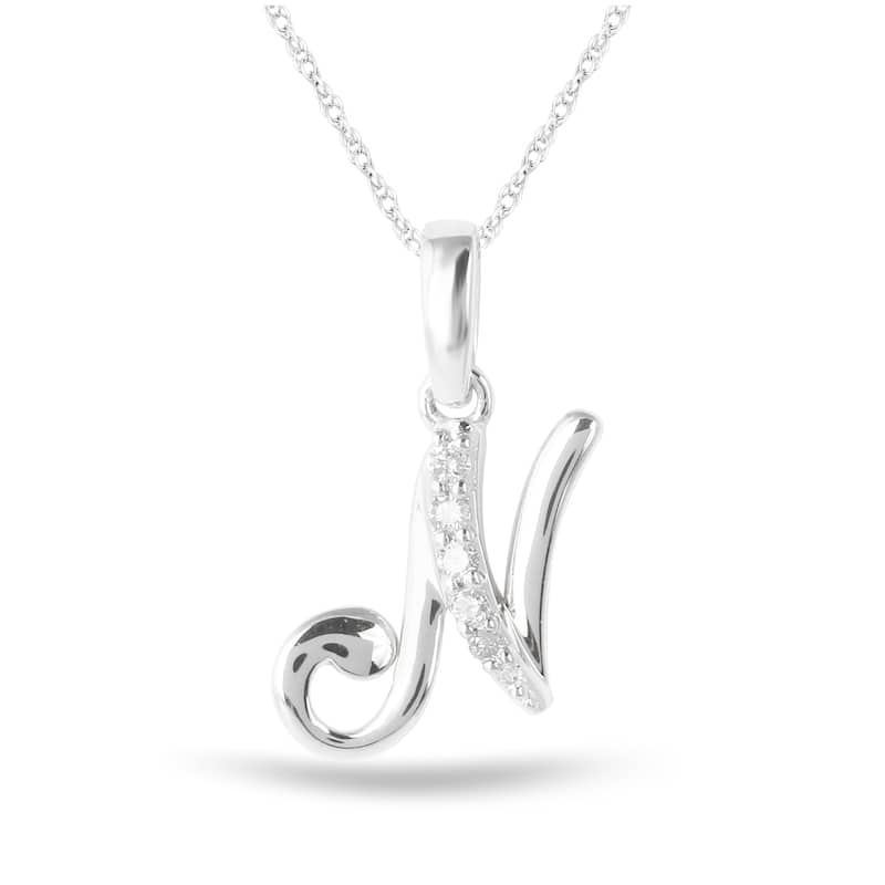 1/20ct TDW Diamond Alphabet Pendant Necklace in Silver with Gold Plating by De Couer - N - White
