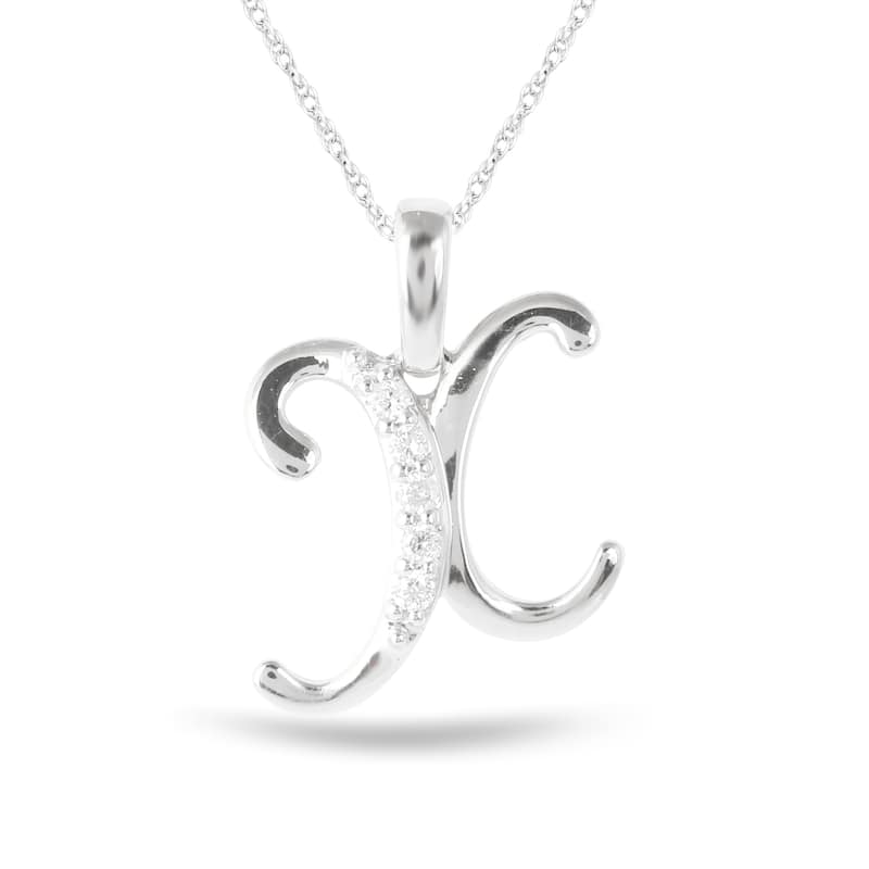 1/20ct TDW Diamond Alphabet Pendant Necklace in Silver with Gold Plating by De Couer - X - White