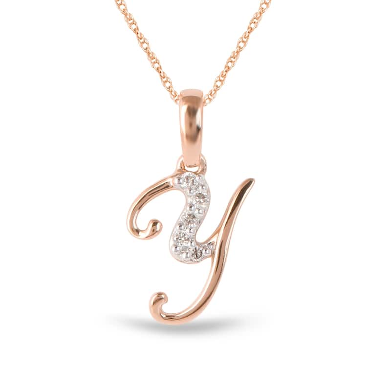 1/20ct TDW Diamond Alphabet Pendant Necklace in Silver with Gold Plating by De Couer - Y - Rose
