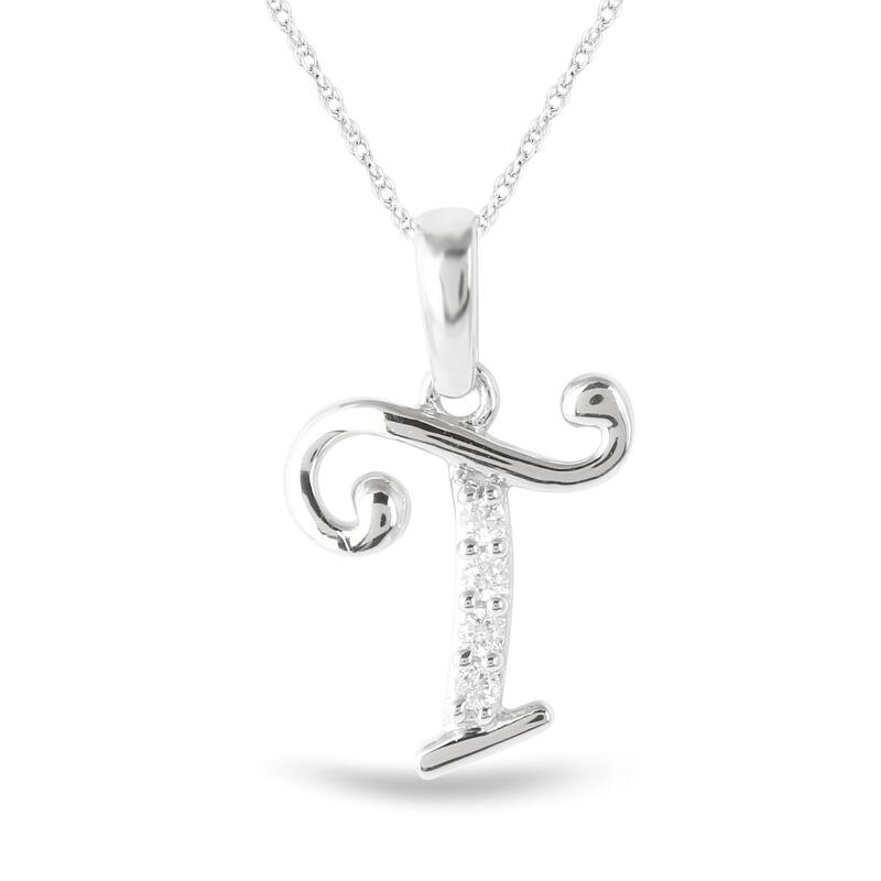 1/20ct TDW Diamond Alphabet Pendant Necklace in Silver with Gold Plating by De Couer - T - White