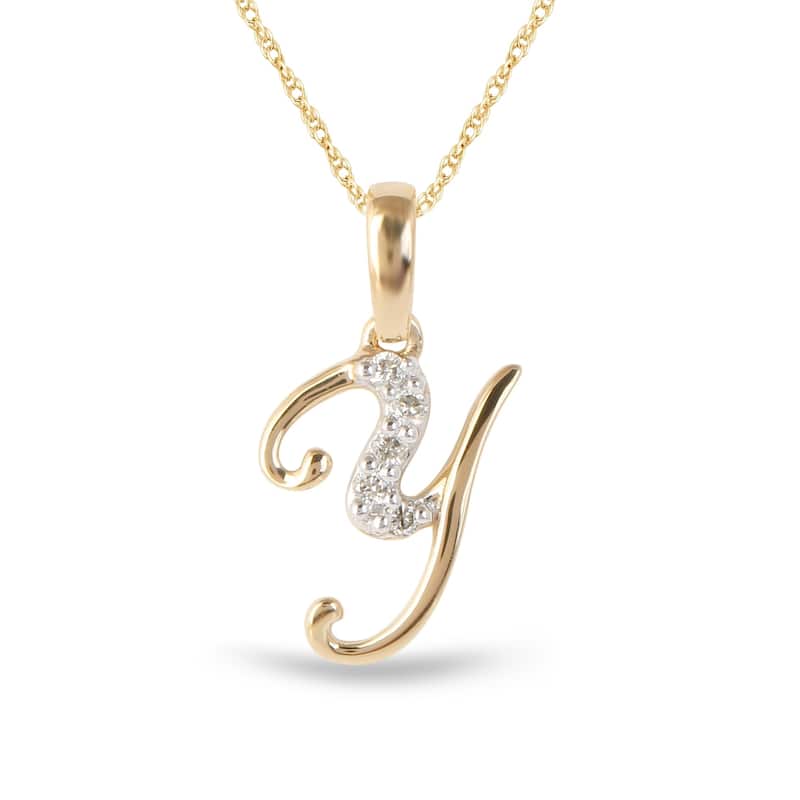 1/20ct TDW Diamond Alphabet Pendant Necklace in Silver with Gold Plating by De Couer - Y - Yellow