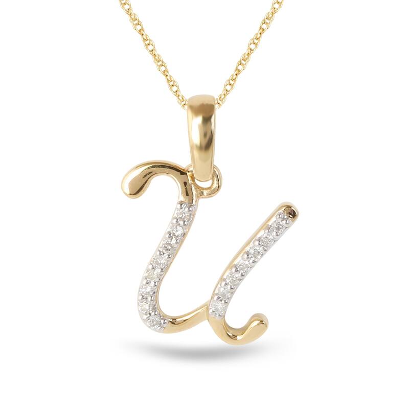 1/20ct TDW Diamond Alphabet Pendant Necklace in Silver with Gold Plating by De Couer - U - Yellow