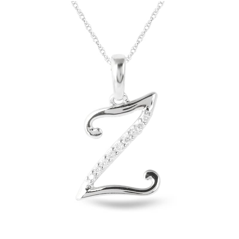 1/20ct TDW Diamond Alphabet Pendant Necklace in Silver with Gold Plating by De Couer - Z - White