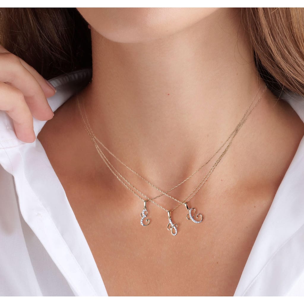 1/20ct TDW Diamond Alphabet Pendant Necklace in Silver with Gold Plating by De Couer