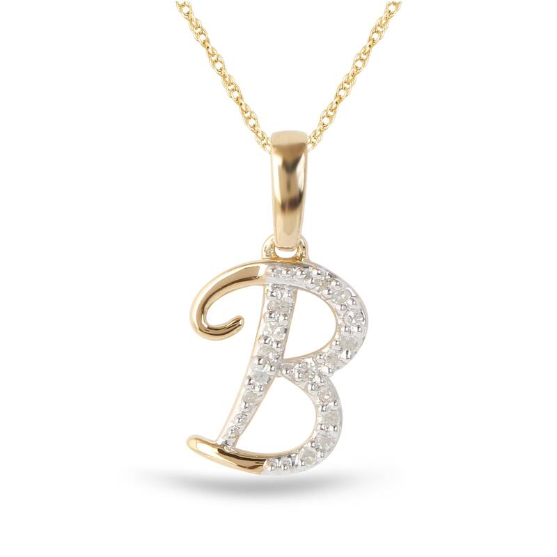 1/20ct TDW Diamond Alphabet Pendant Necklace in Silver with Gold Plating by De Couer - B - Yellow