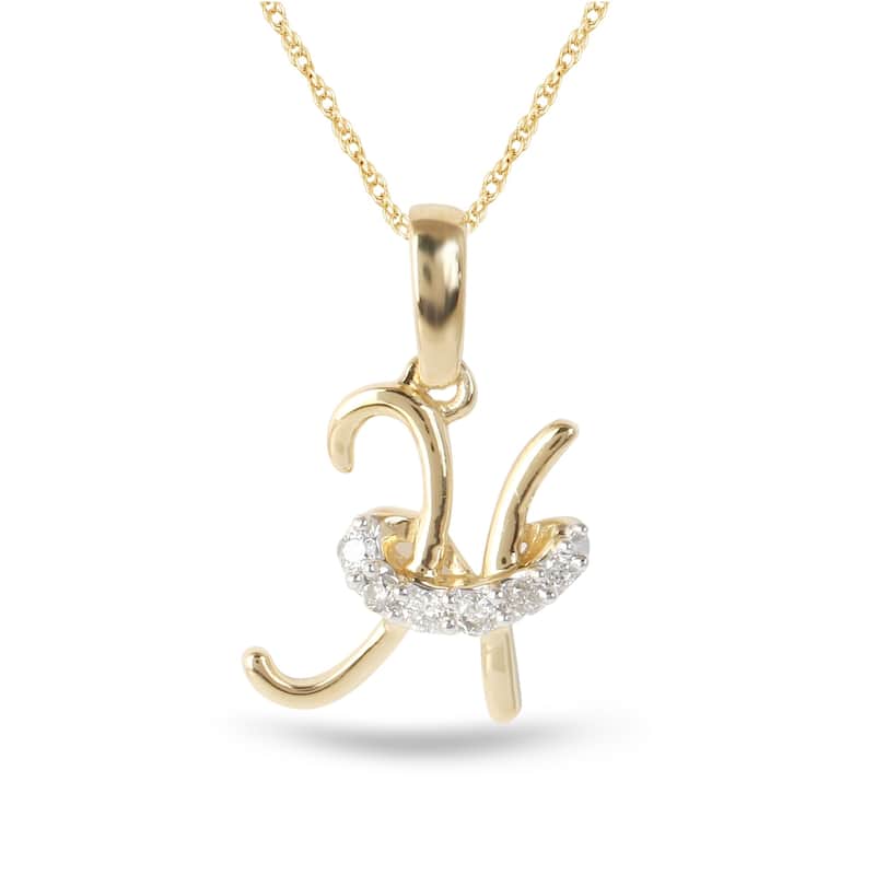 1/20ct TDW Diamond Alphabet Pendant Necklace in Silver with Gold Plating by De Couer - H - Yellow