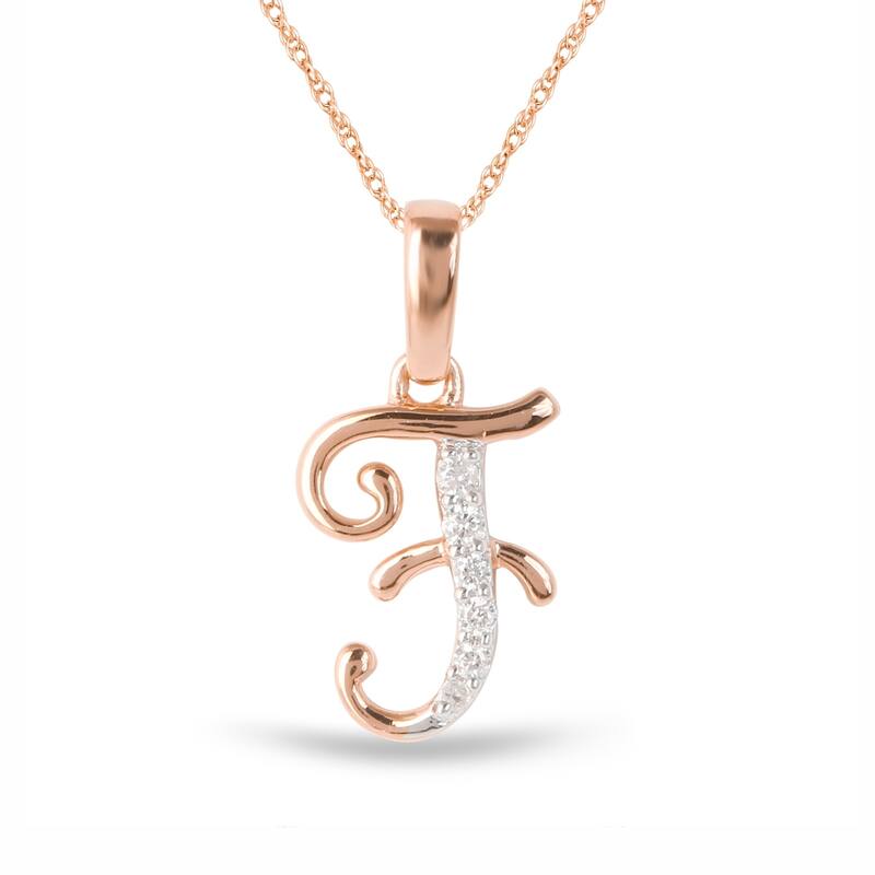 1/20ct TDW Diamond Alphabet Pendant Necklace in Silver with Gold Plating by De Couer - F - Rose