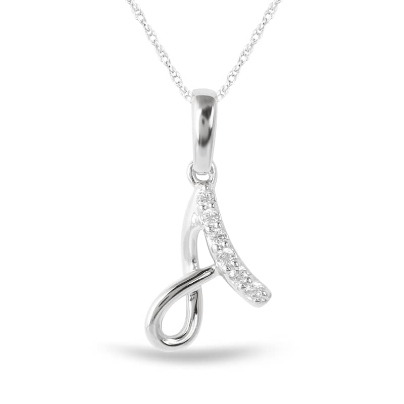 1/20ct TDW Diamond Alphabet Pendant Necklace in Silver with Gold Plating by De Couer - A - White