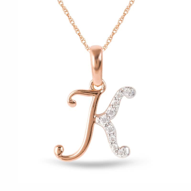 1/20ct TDW Diamond Alphabet Pendant Necklace in Silver with Gold Plating by De Couer - K - Rose