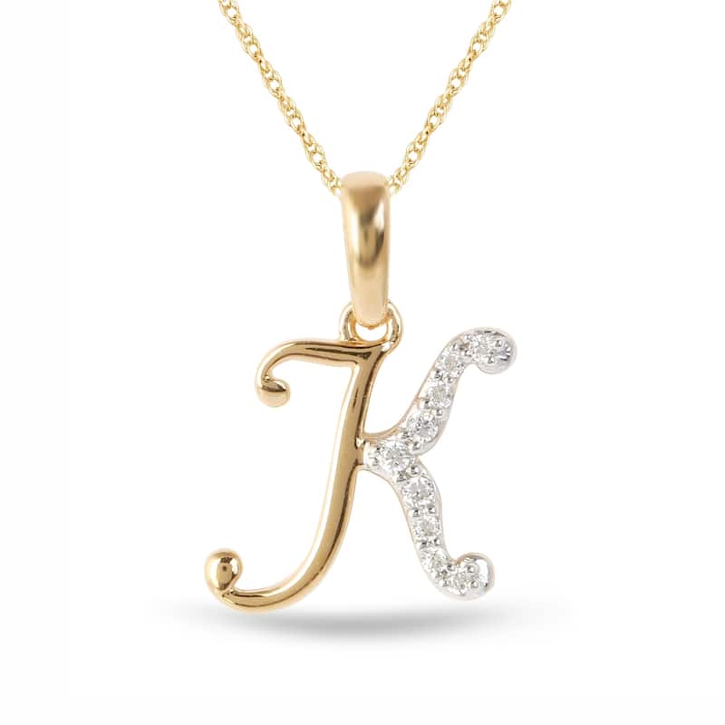 1/20ct TDW Diamond Alphabet Pendant Necklace in Silver with Gold Plating by De Couer - K - Yellow