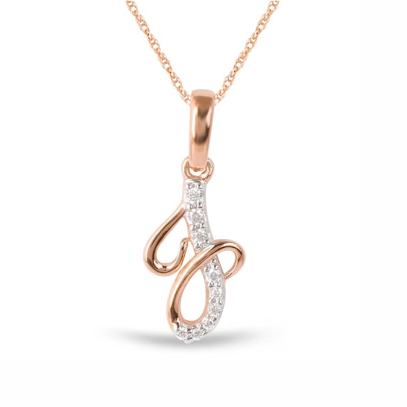 1/20ct TDW Diamond Alphabet Pendant Necklace in Silver with Gold Plating by De Couer - J - Rose