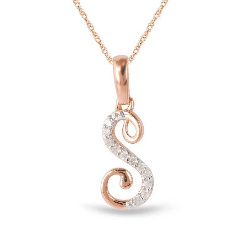 1/20ct TDW Diamond Alphabet Pendant Necklace in Silver with Gold Plating by De Couer - S - Rose