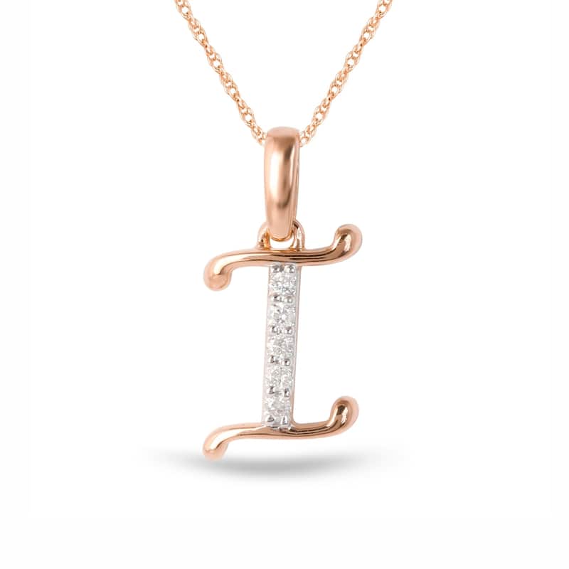 1/20ct TDW Diamond Alphabet Pendant Necklace in Silver with Gold Plating by De Couer - I - Rose