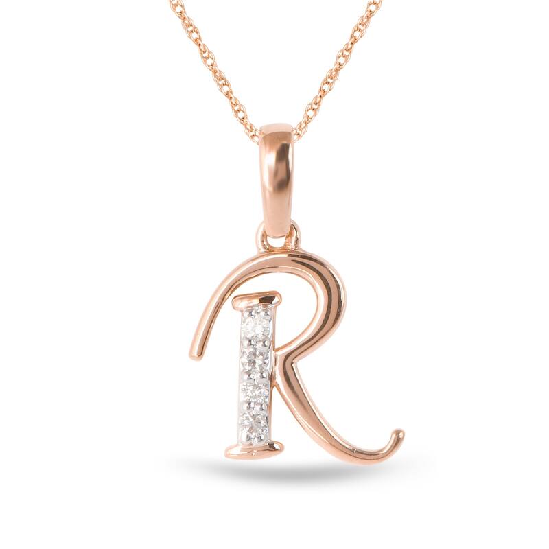 1/20ct TDW Diamond Alphabet Pendant Necklace in Silver with Gold Plating by De Couer - R - Rose