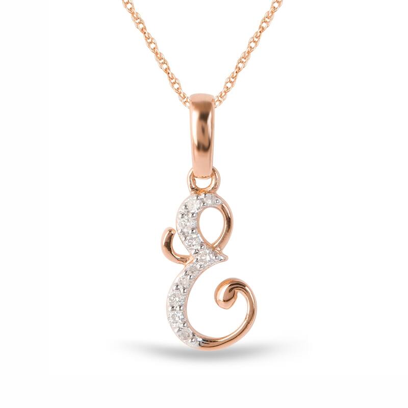 1/20ct TDW Diamond Alphabet Pendant Necklace in Silver with Gold Plating by De Couer - E - Rose