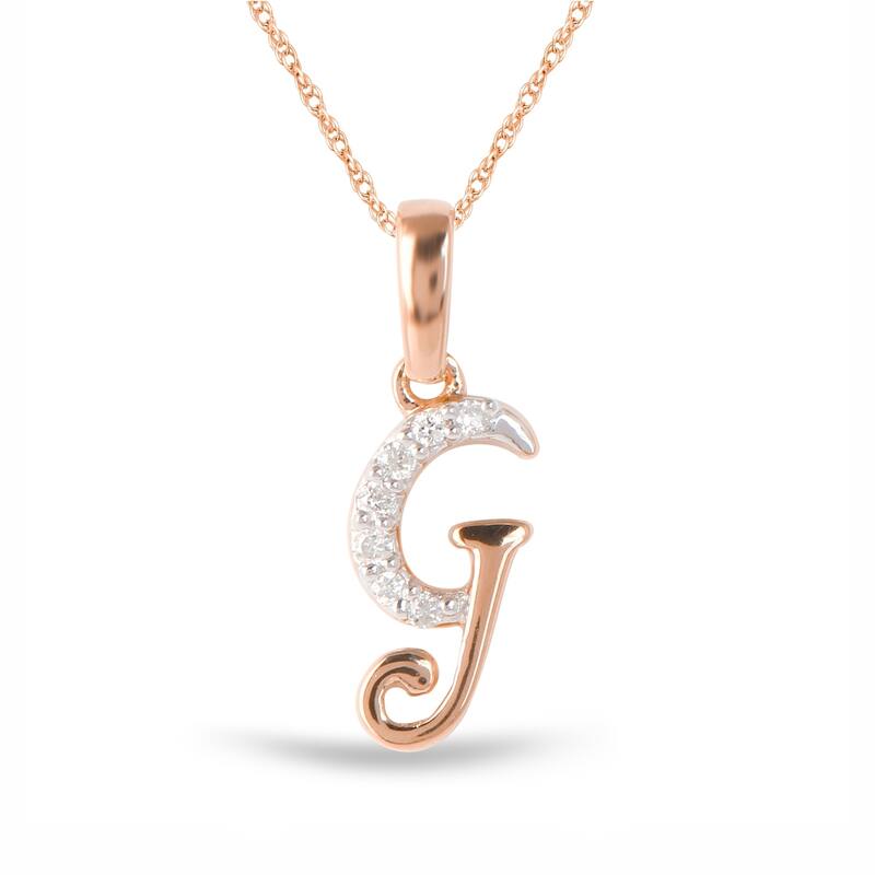 1/20ct TDW Diamond Alphabet Pendant Necklace in Silver with Gold Plating by De Couer - G - Rose