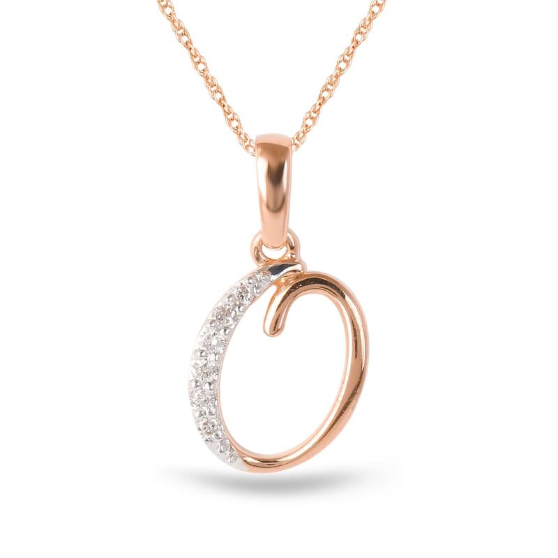 1/20ct TDW Diamond Alphabet Pendant Necklace in Silver with Gold Plating by De Couer - O - Rose