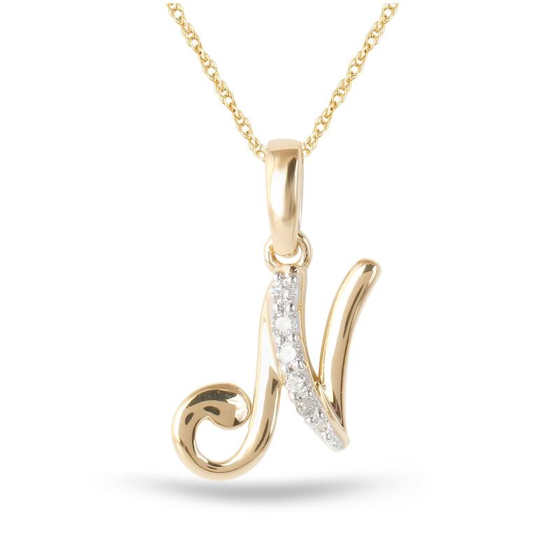 1/20ct TDW Diamond Alphabet Pendant Necklace in Silver with Gold Plating by De Couer - N - Yellow