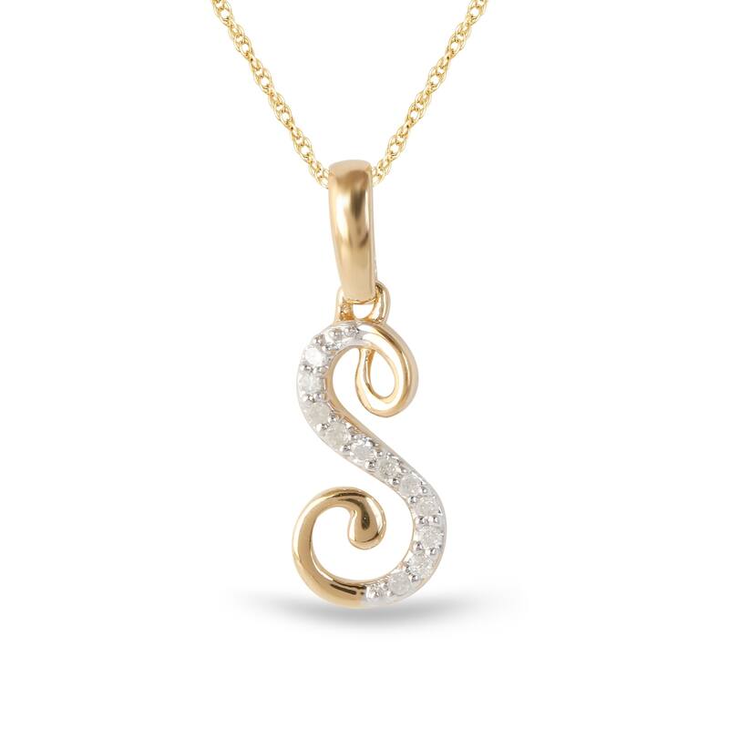 1/20ct TDW Diamond Alphabet Pendant Necklace in Silver with Gold Plating by De Couer - S - Yellow