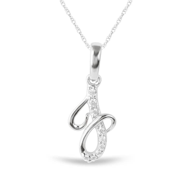 1/20ct TDW Diamond Alphabet Pendant Necklace in Silver with Gold Plating by De Couer - J - White