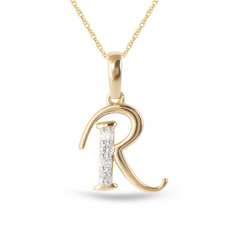 1/20ct TDW Diamond Alphabet Pendant Necklace in Silver with Gold Plating by De Couer - R - Yellow
