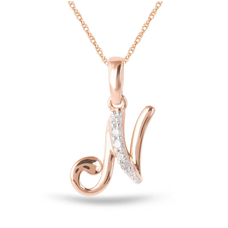 1/20ct TDW Diamond Alphabet Pendant Necklace in Silver with Gold Plating by De Couer - N - Rose