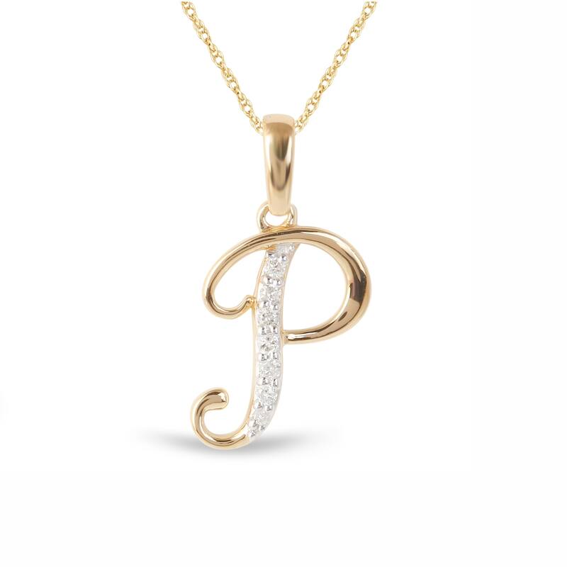 1/20ct TDW Diamond Alphabet Pendant Necklace in Silver with Gold Plating by De Couer - P - Yellow