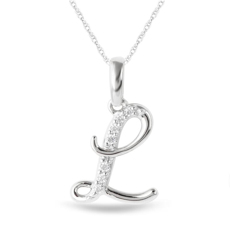 1/20ct TDW Diamond Alphabet Pendant Necklace in Silver with Gold Plating by De Couer - L - White
