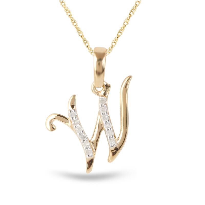 1/20ct TDW Diamond Alphabet Pendant Necklace in Silver with Gold Plating by De Couer - W - Yellow