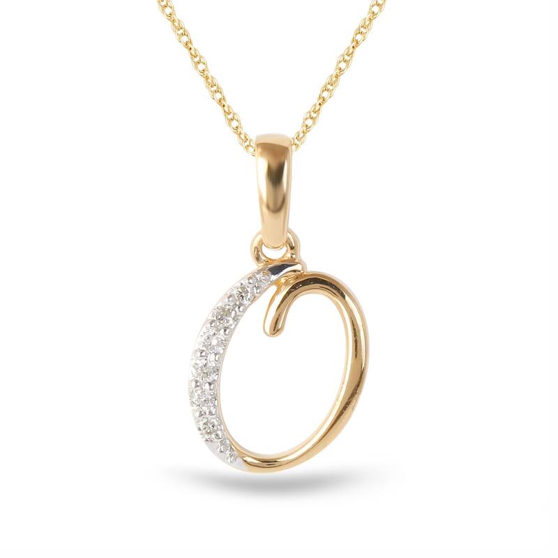 1/20ct TDW Diamond Alphabet Pendant Necklace in Silver with Gold Plating by De Couer - O - Yellow